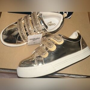 Girls OshKosh B’Gosh Luana Gold Metallic Glittler Sneaker, Velcro straps Size 12